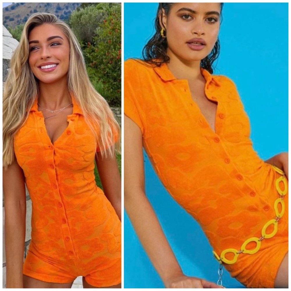 Jaded London Orange Terry Squiggle Floral Towelling Playsuit Romper 2